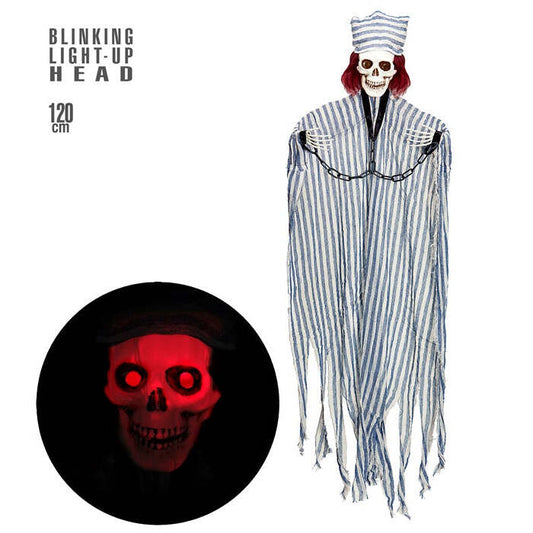Chained Convict Skeleton With Blinking Light-Up Head 120 Cm 