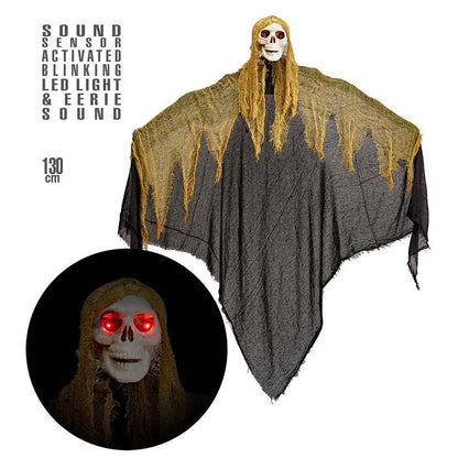 Sound Sensor Activated Grim Reaper With Blinking Led Light Eyes & Eerie Sounds 130 Cm 