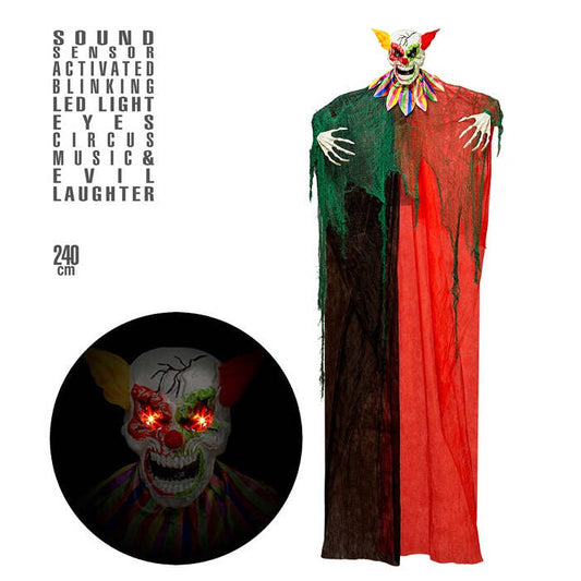 Sound Sensor Activated Creepy Clown With Blinking Led Light Eyes, Circus Music & Evil Laughter 240 Cm 