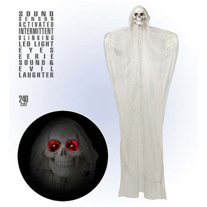 Sound Sensor Activated Grim Reaper With Intermittent Blinking Led Light Eyes, Eerie Sounds & Evil Laughter 240 Cm 
