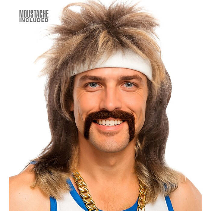 Wig With Moustache Mullet Blond In Box