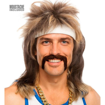 Wig With Moustache Mullet Blond In Box