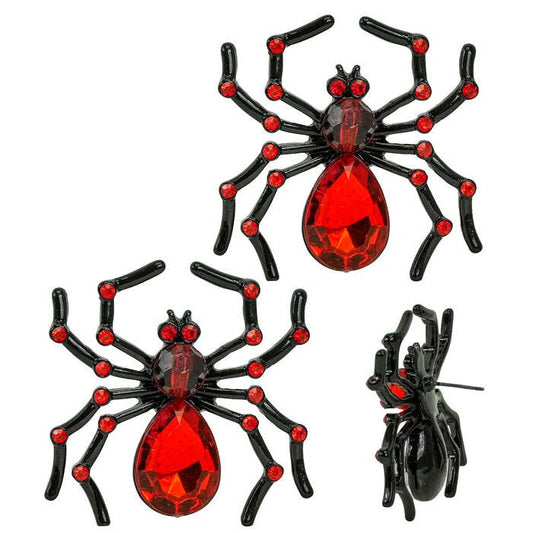 Earrings Spider Gemstone & Strass Red