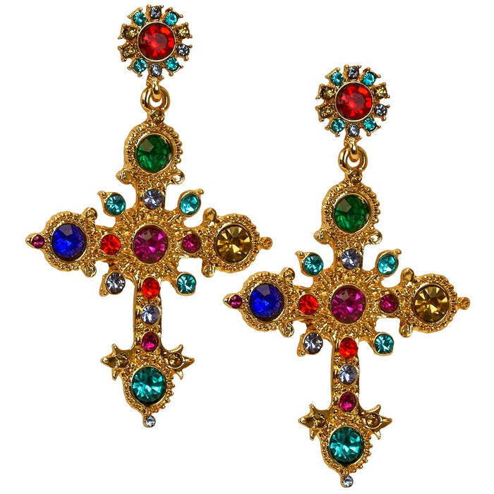 Earrings Cross Jewelled Gold