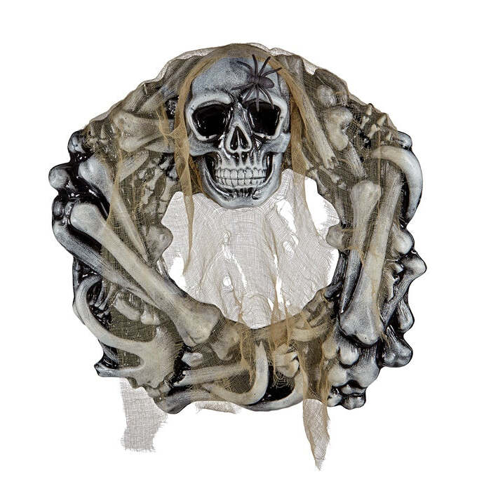 Skull & Bones Wreath With Spider And Spooky Gauze 50 Cm