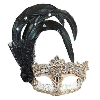 Gran Gala Macrame' Mask With Feathers And Rhinestones