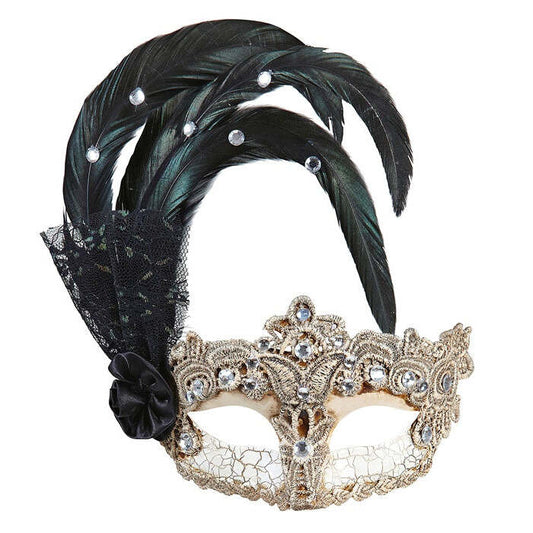 Gran Gala Macrame' Mask With Feathers And Rhinestones