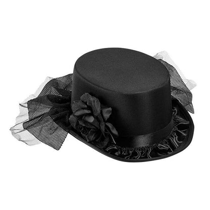 Top Hat With Black Rose & Tulle 12 Cm