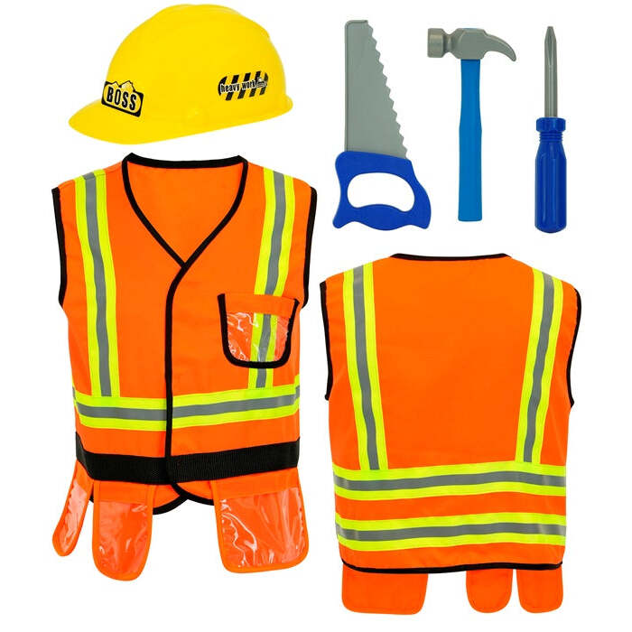Builder  Vest, Helmet, Saw, Hammer, Screwdriver 