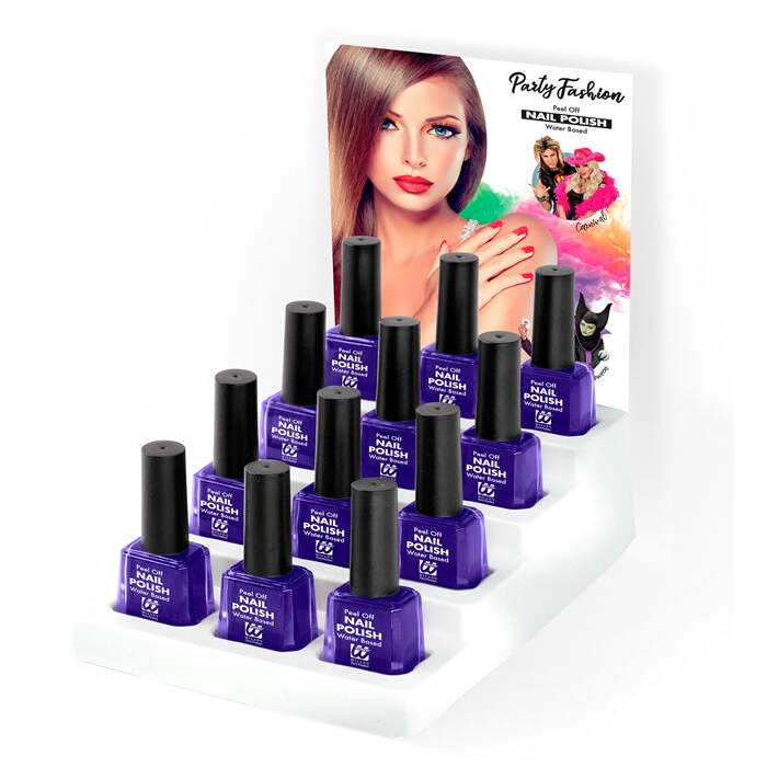 Display Box Of  12 Water Based Peel Off Purple Nail Polishes 8 Ml