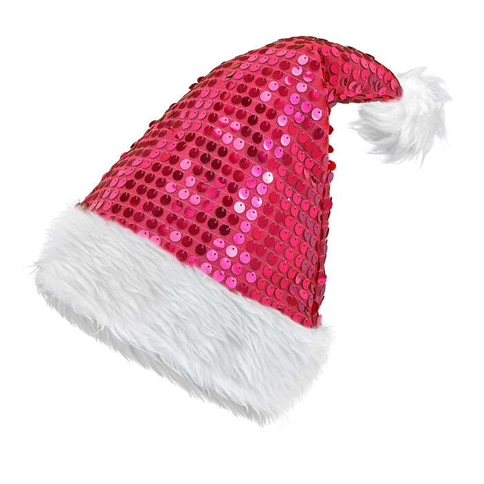 Hat Santa Claus Plush & Sequin Pink