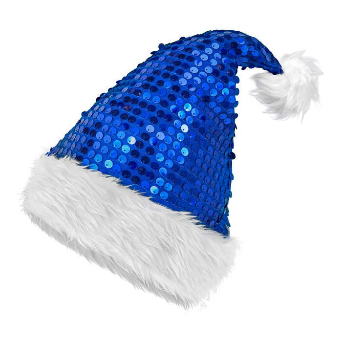 Hat Santa Claus Plush & Sequin Blue