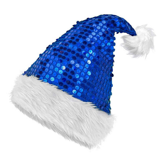 Hat Santa Claus Plush & Sequin Blue