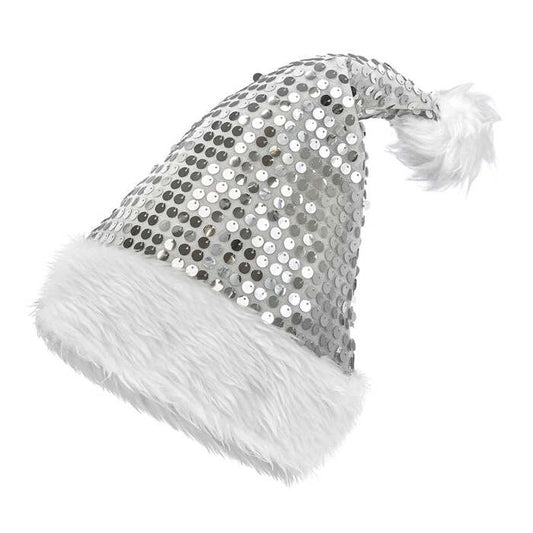 Hat Santa Claus Plush & Sequin Silver