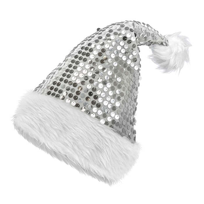 Hat Santa Claus Plush &amp; Sequin Silver