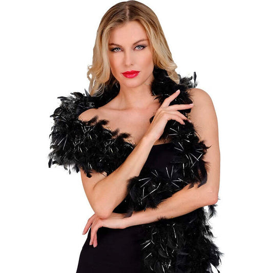 Black Feather Boa With Silver Tinsel - 1,80 M - 80 G