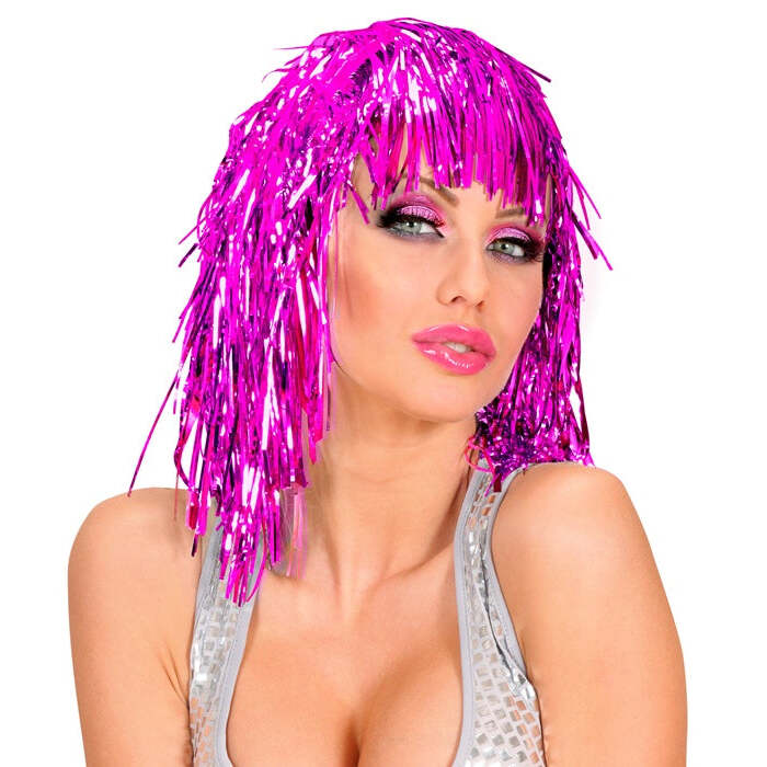 Pink Tinsel Wig In Polybag