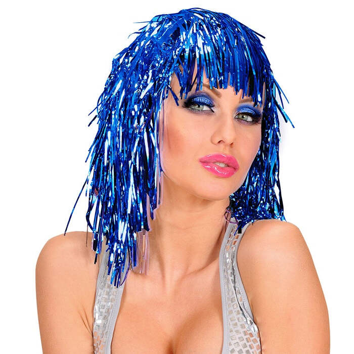 Blue Tinsel Wig In Polybag