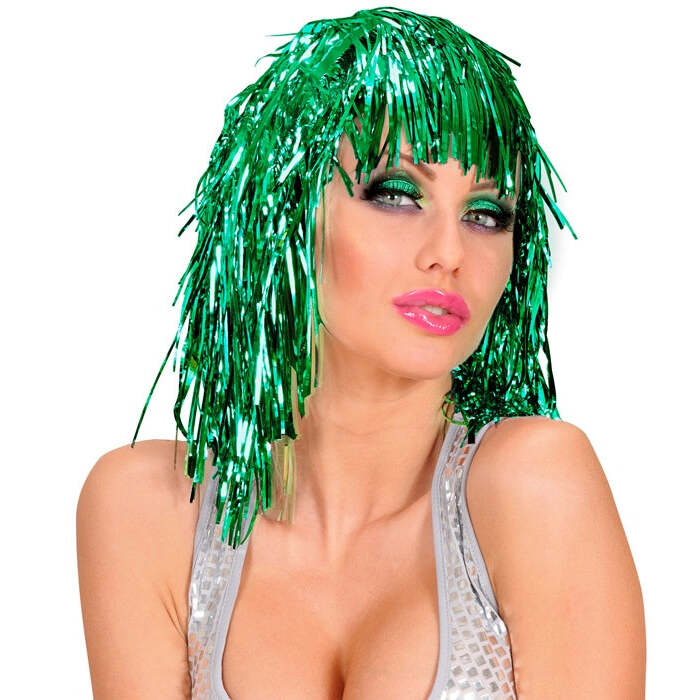 Green Tinsel Wig In Polybag