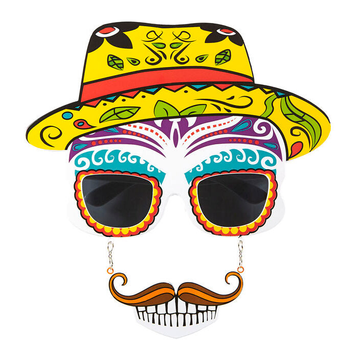 Dia De Los Muertos Skull Glasses With Moustache & Teeth