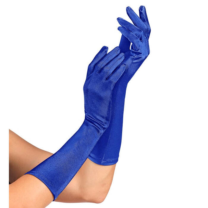 Blue Satin Elastane Gloves 40 Cm