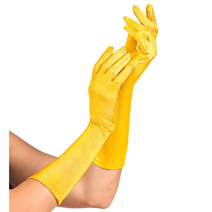 Yellow Satin Elastane Gloves 40 Cm