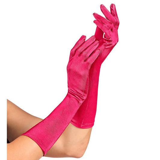 Hot Pink Satin Elastane Gloves 40 Cm