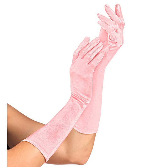 Pink Satin Elastane Gloves 40 Cm