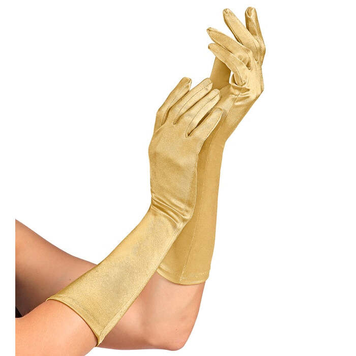 Gold Satin Elastane Gloves 40 Cm