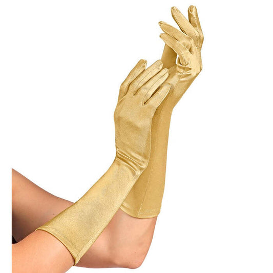 Gold Satin Elastane Gloves 40 Cm