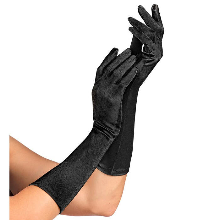 Black Satin Elastane Gloves 40 Cm