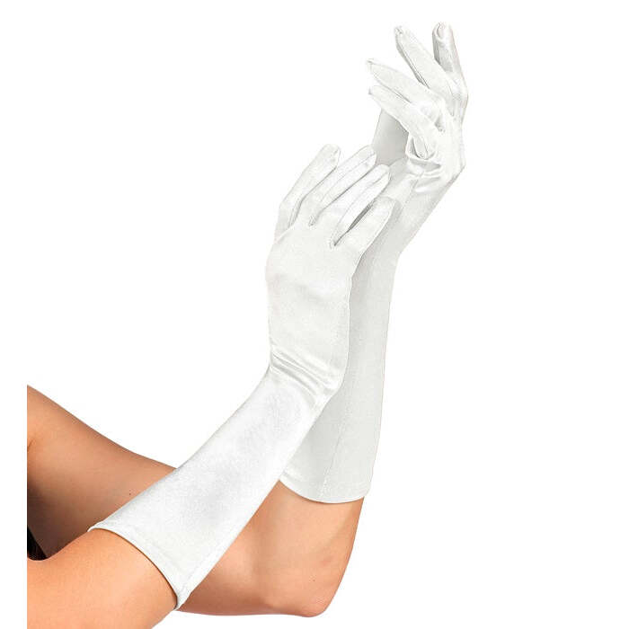 White Satin Elastane Gloves 40 Cm