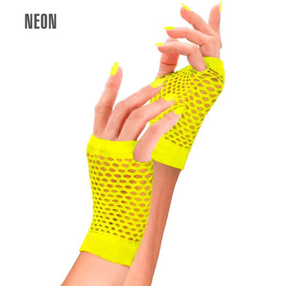 Neon Yellow Fingerless Fishnet Gloves