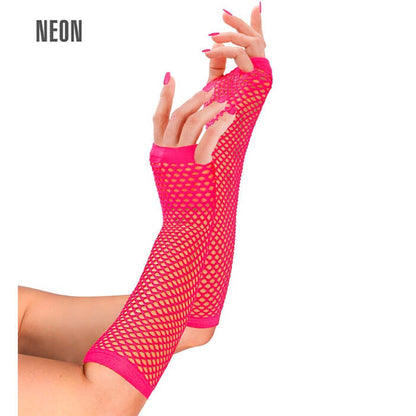 Neon Pink Fingerless Fishnet Gloves 33 Cm