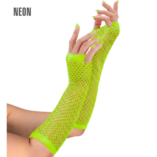 Neon Green Fingerless Fishnet Gloves 33 Cm