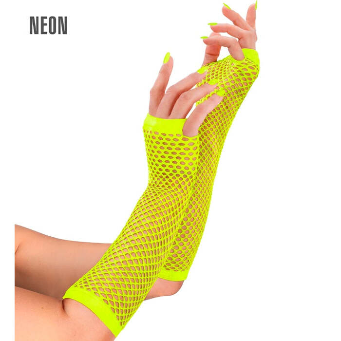 Neon Yellow Fingerless Fishnet Gloves 33 Cm
