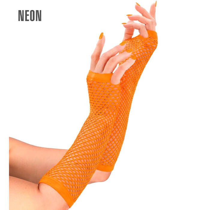 Neon Orange Fingerless Fishnet Gloves 33 Cm