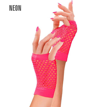 Neon Pink Fingerless Fishnet Gloves