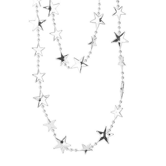 Metallic Silver Stars Necklace 210 Cm