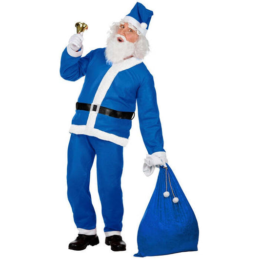 Blue Santa Claus  Jacket, Pants, Belt, Hat, Beard With Moustache 