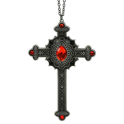 Necklace Cross Gothic Red Gemstones 