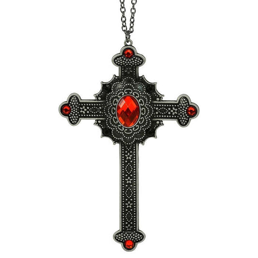 Necklace Cross Gothic Red Gemstones 