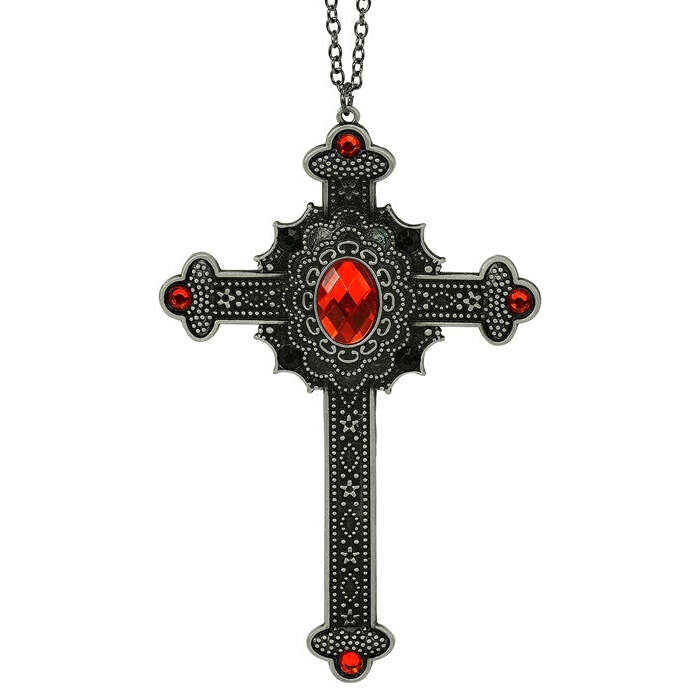 Necklace Cross Gothic Red Gemstones 