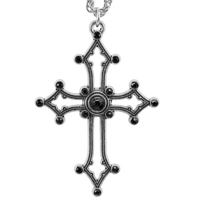 Necklace Cross Gothic Black Gemstones 