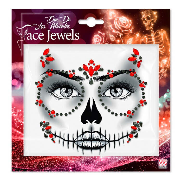 Face Jewels Dia De Los Muertos Red & Black