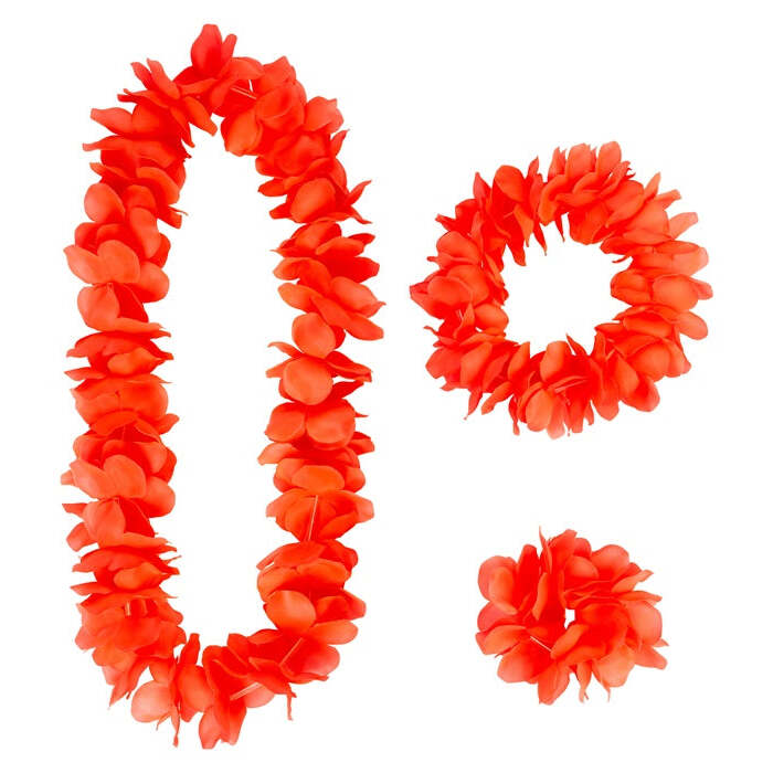 Red Hawaiian Set  Lei, Crown, Bracelet 
