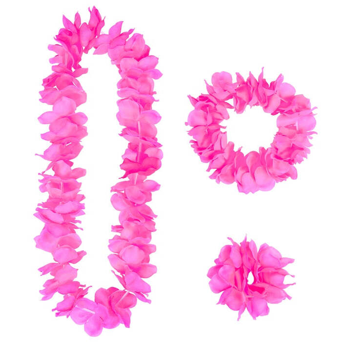 Pink Hawaiian Set  Lei, Crown, Bracelet 