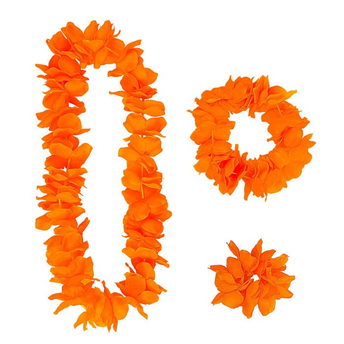 Orange Hawaiian Set  Lei, Crown, Bracelet 