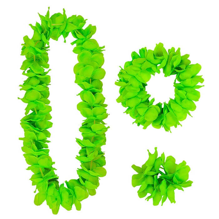 Green Hawaiian Set  Lei, Crown, Bracelet 