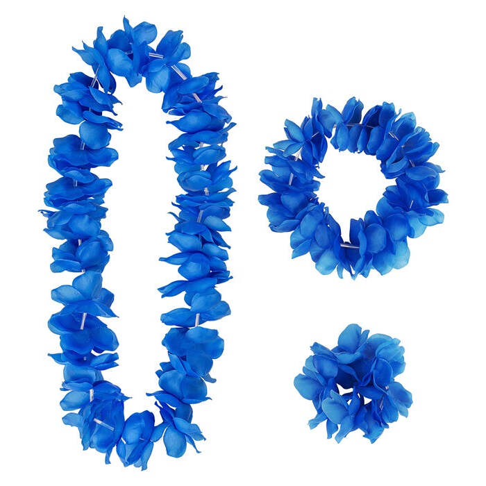 Blue Hawaiian Set  Lei, Crown, Bracelet 